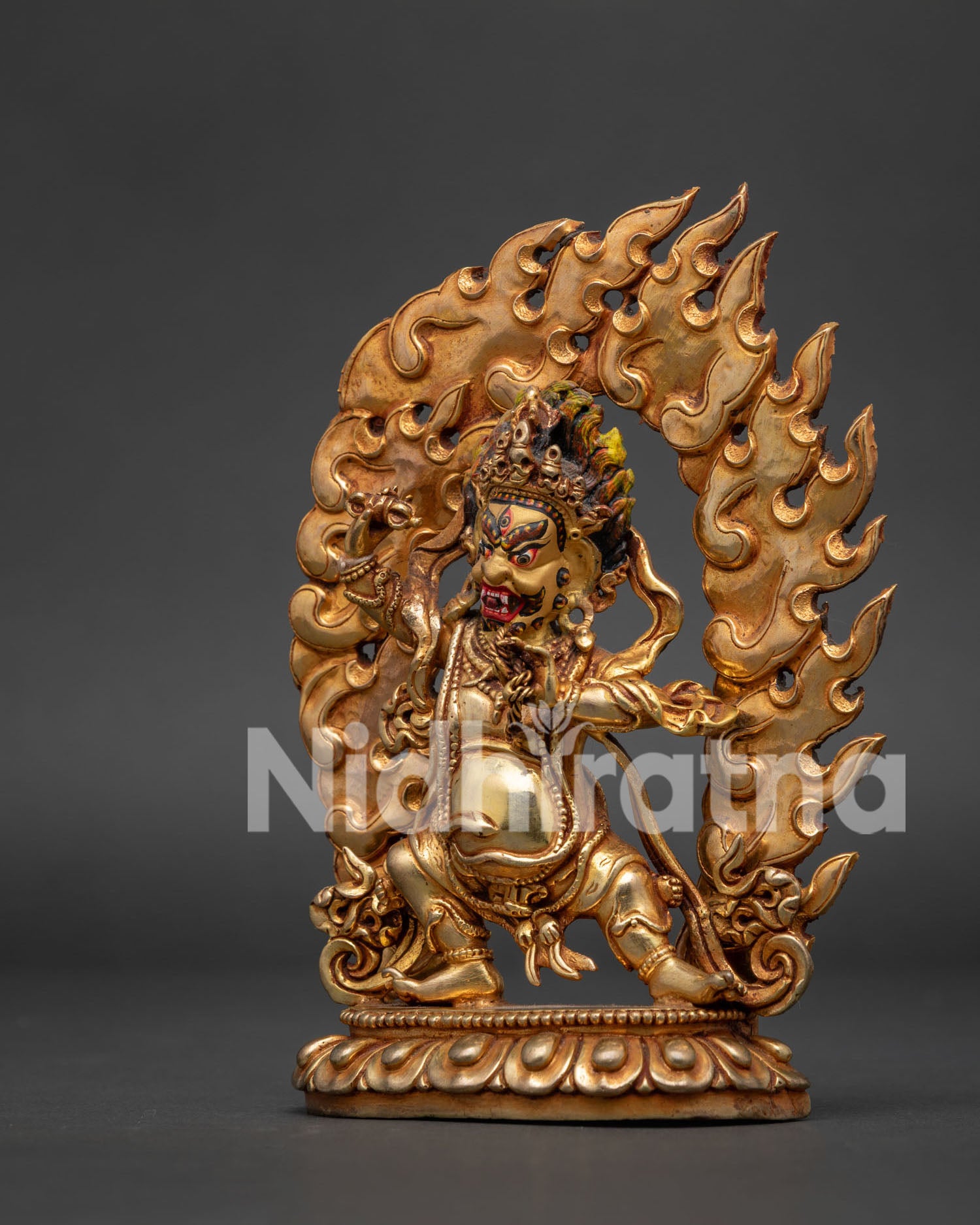 Vajrapani copper statue left view side Buddhist protector sculpture