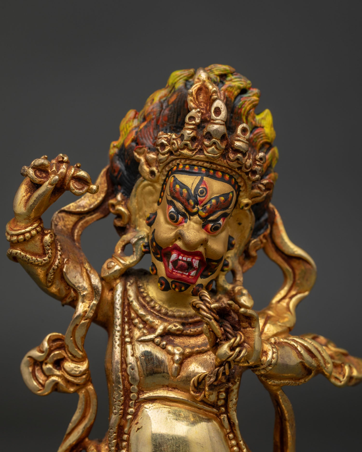 Vajrapani copper statue regular close up Newari Buddhist craftsmanship