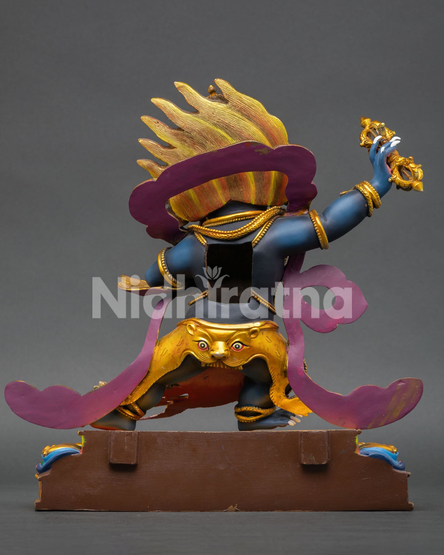Vajrapani deity statue standing on lotus pedestal for Buddhist altar and meditation space