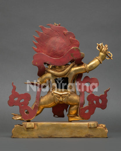 Vajrapani deity statue, standing on lotus seat with sacred Buddhist symbolism and Newari artistry
