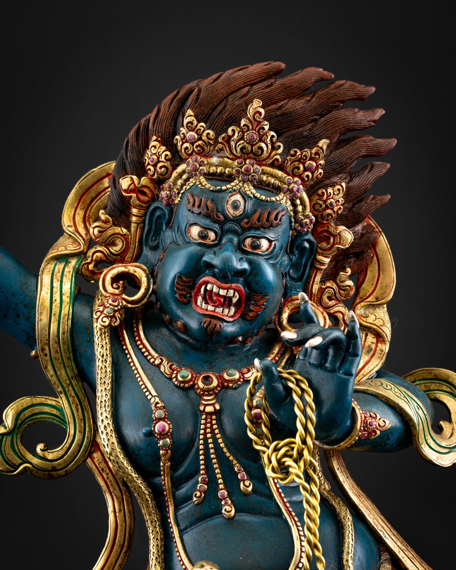 Vajrapani masterpiece statue acrylic blue finish semi-precious stones Newari craftsmanship Nepal