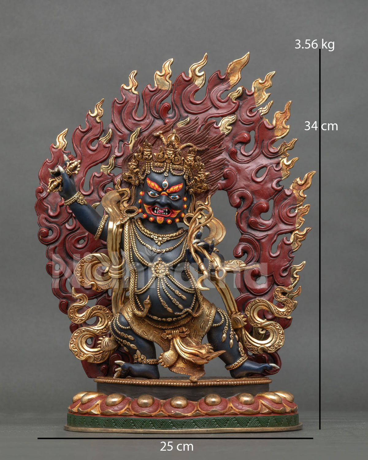 Vajrapani protector deity with three-eyed wrathful gaze holding a vajra and lasso on a lotus pedestal