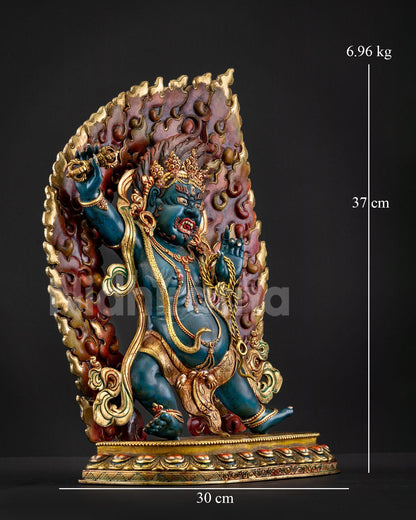 Vajrapani right side view copper statue vajra lasso blazing halo lotus throne Nepal 37cm