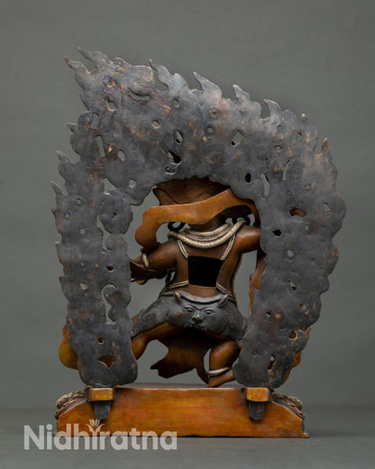 Vajrapani statue back view Himalayan craftsmanship silver plated detailing lotus base sacred Buddhist statue