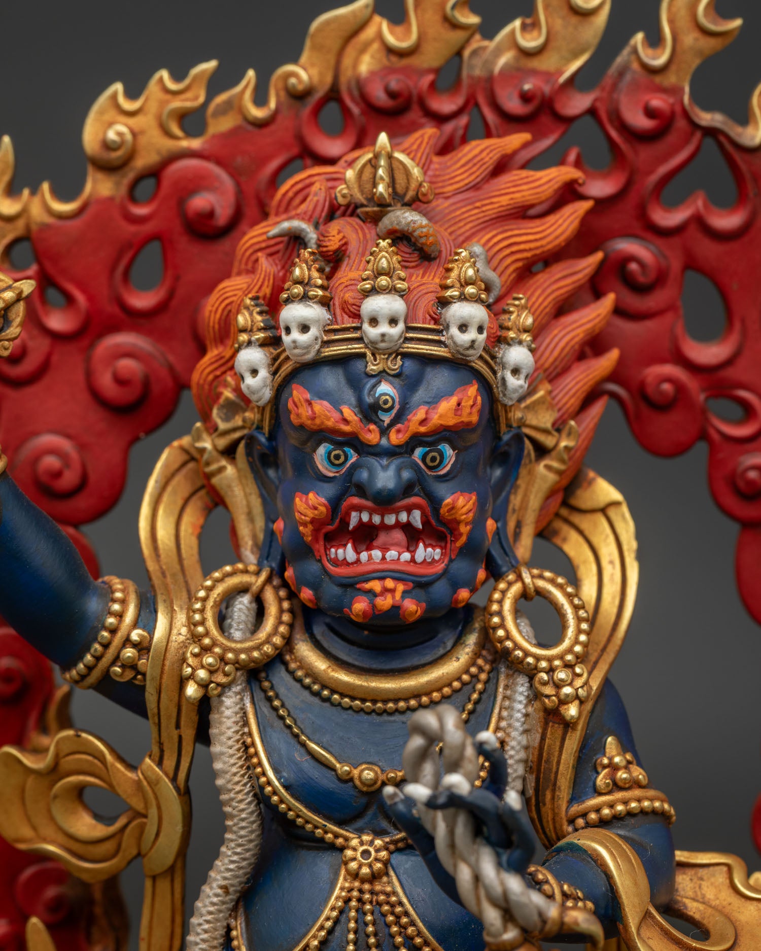 vajrapani statue close up 24k gold fire gilded copper bodhisattva sculpture nepal