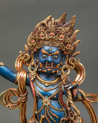 vajrapani statue close up copper gold gilded buddhist art handmade nepal