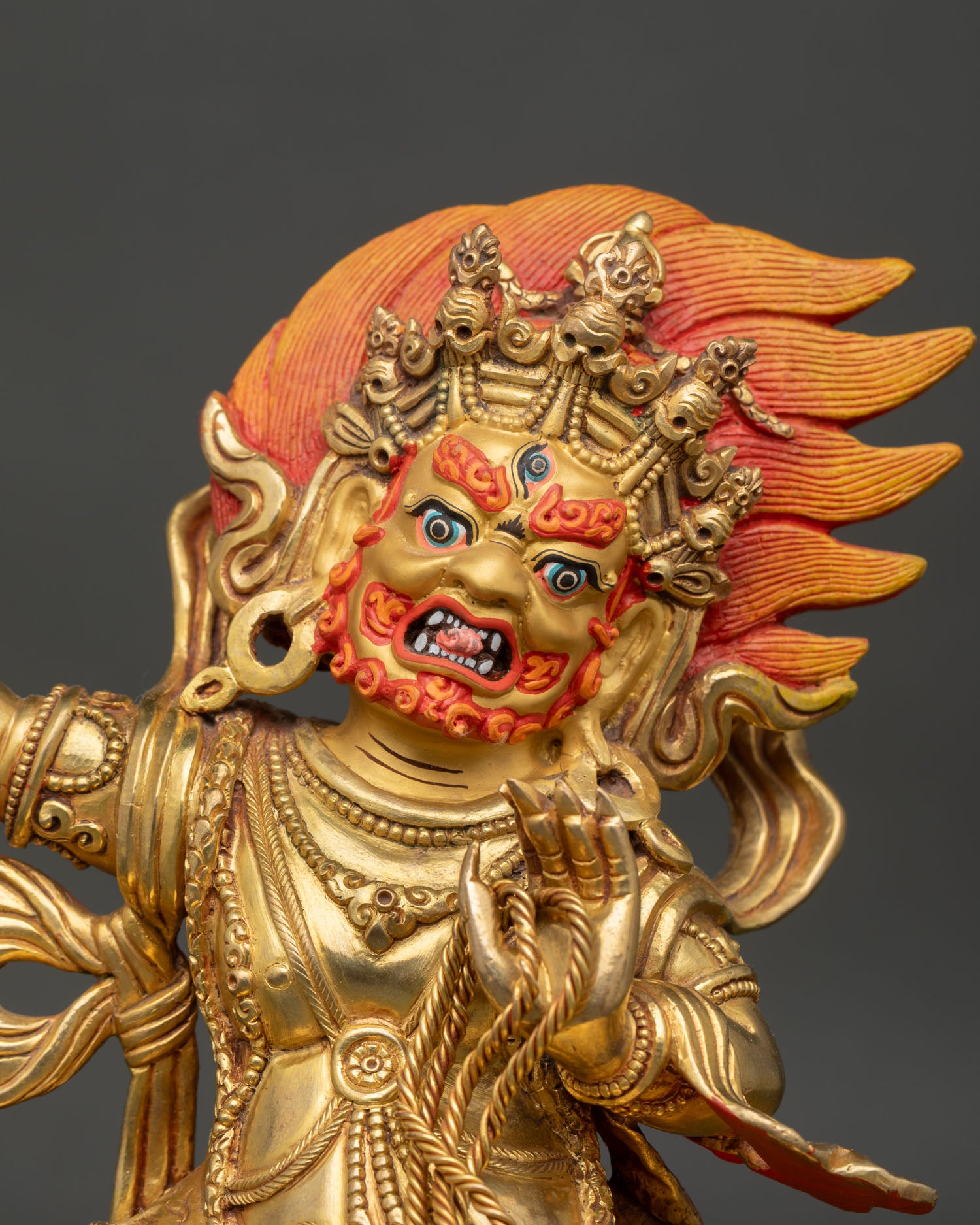 Vajrapani Statue Close Up Gold Gilded Himalayan Buddhist Art