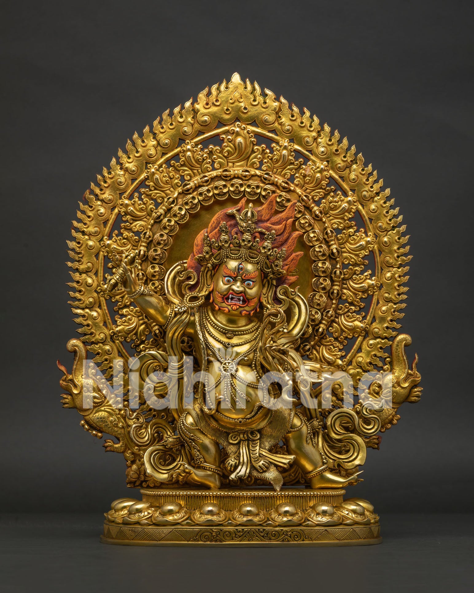 Vajrapani Statue from Nepal gold fire gilded copper Buddhist sculpture front view