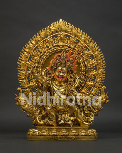 Vajrapani Statue from Nepal gold fire gilded copper Buddhist sculpture front view