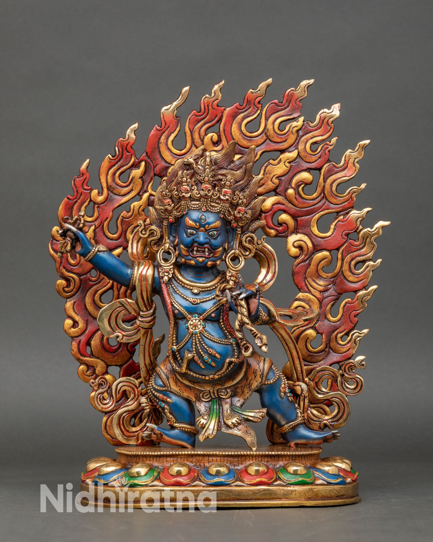 vajrapani statue front view fierce guardian buddhist copper gold gilded nepal