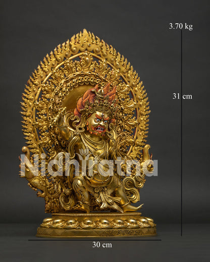 Vajrapani Statue gold fire gilded copper sculpture right view side