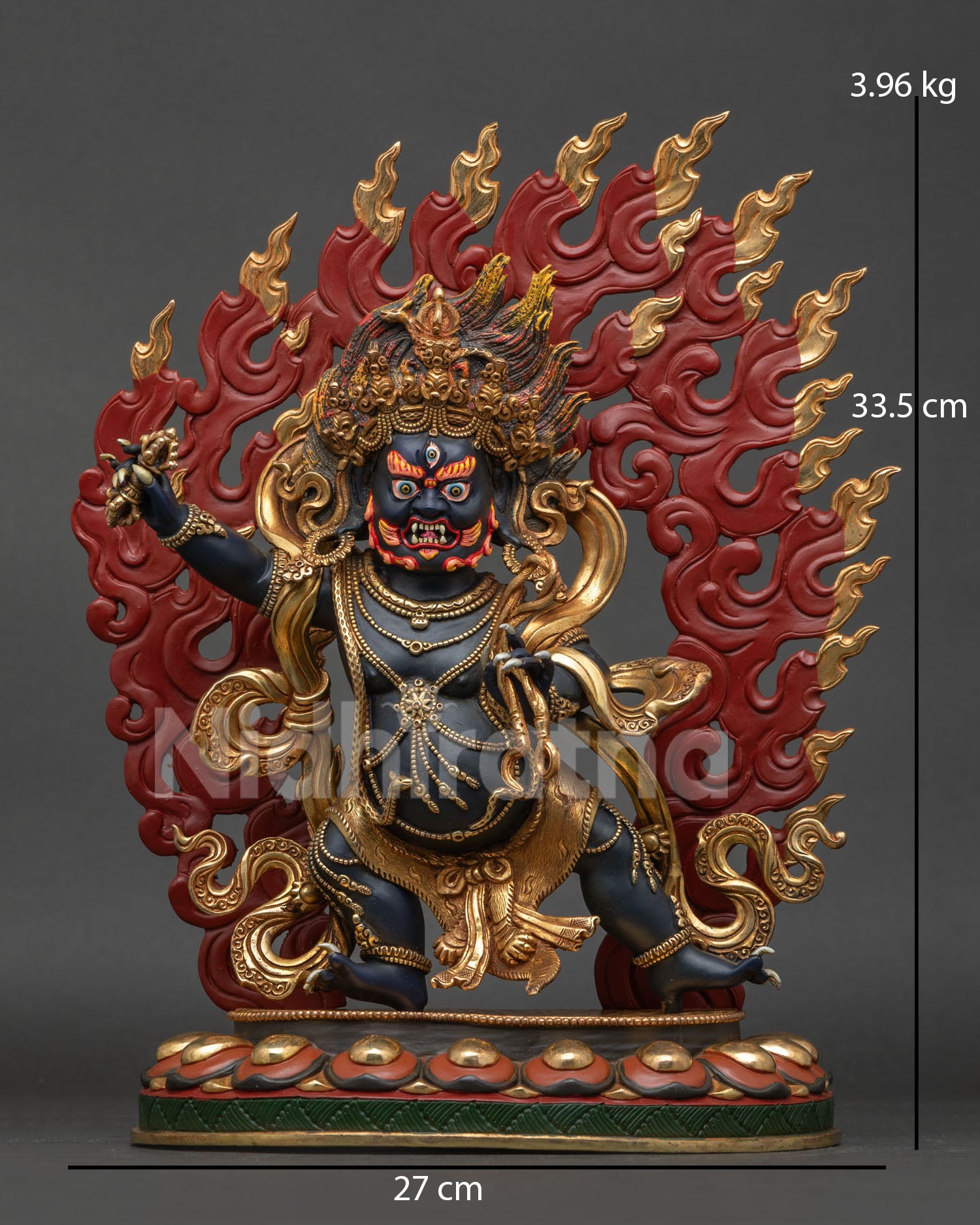 Vajrapani statue handcrafted by newari artisans in kathmandu nepal with gold fire gilded finish.