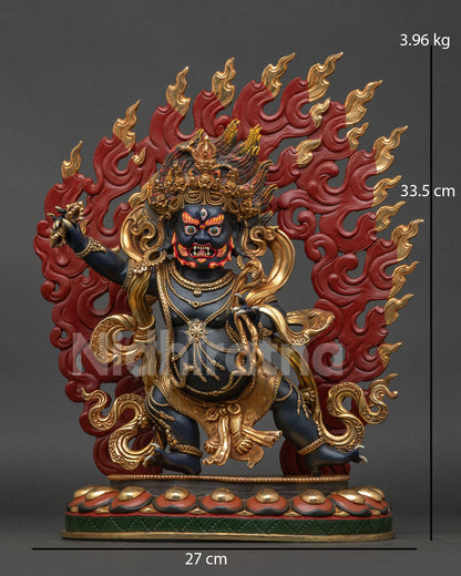 Vajrapani statue handcrafted by newari artisans in kathmandu nepal with gold fire gilded finish.