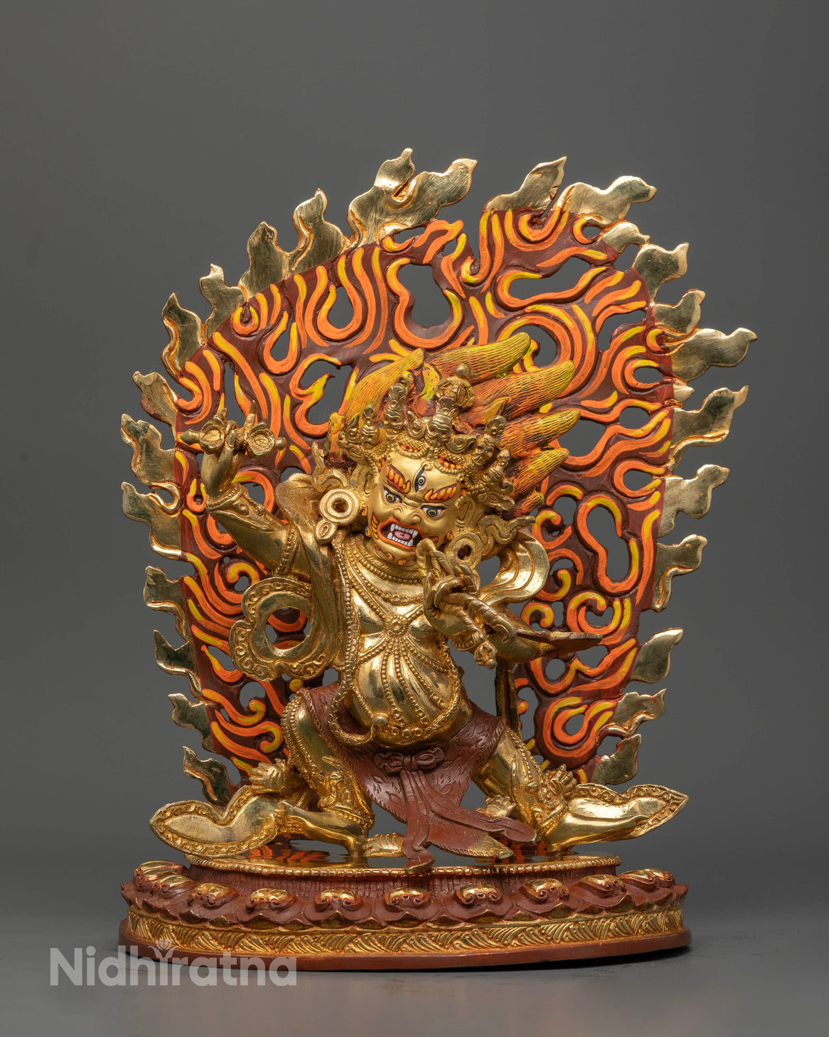 Vajrapani Statue, handcrafted by Newari artisans in Patan, Nepal with 24K gold fire gilding