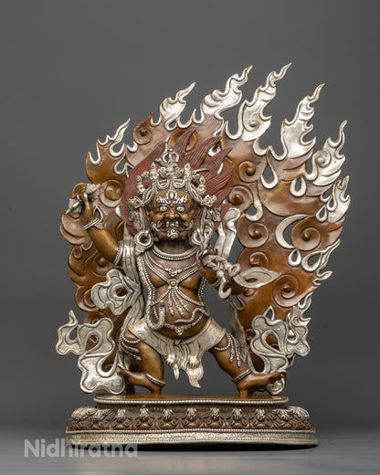 Vajrapani statue handcrafted by newari artist from patan nepal with silver plated finish.
