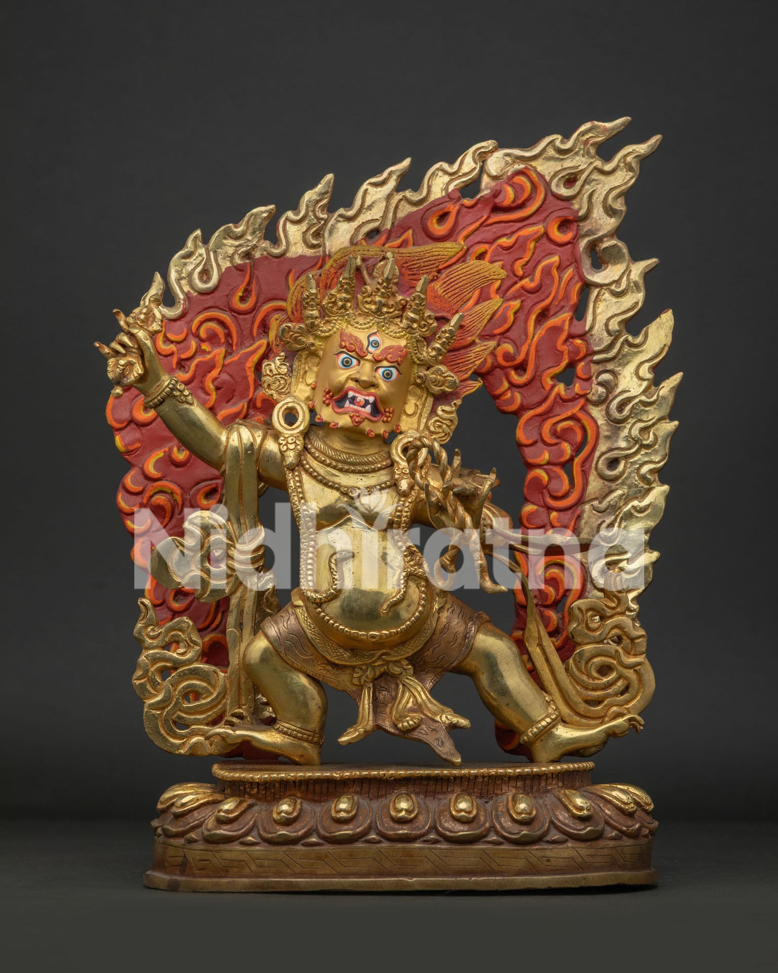 Vajrapani Statue Handmade in Nepal with 24K Gold Fire Gilding Front View