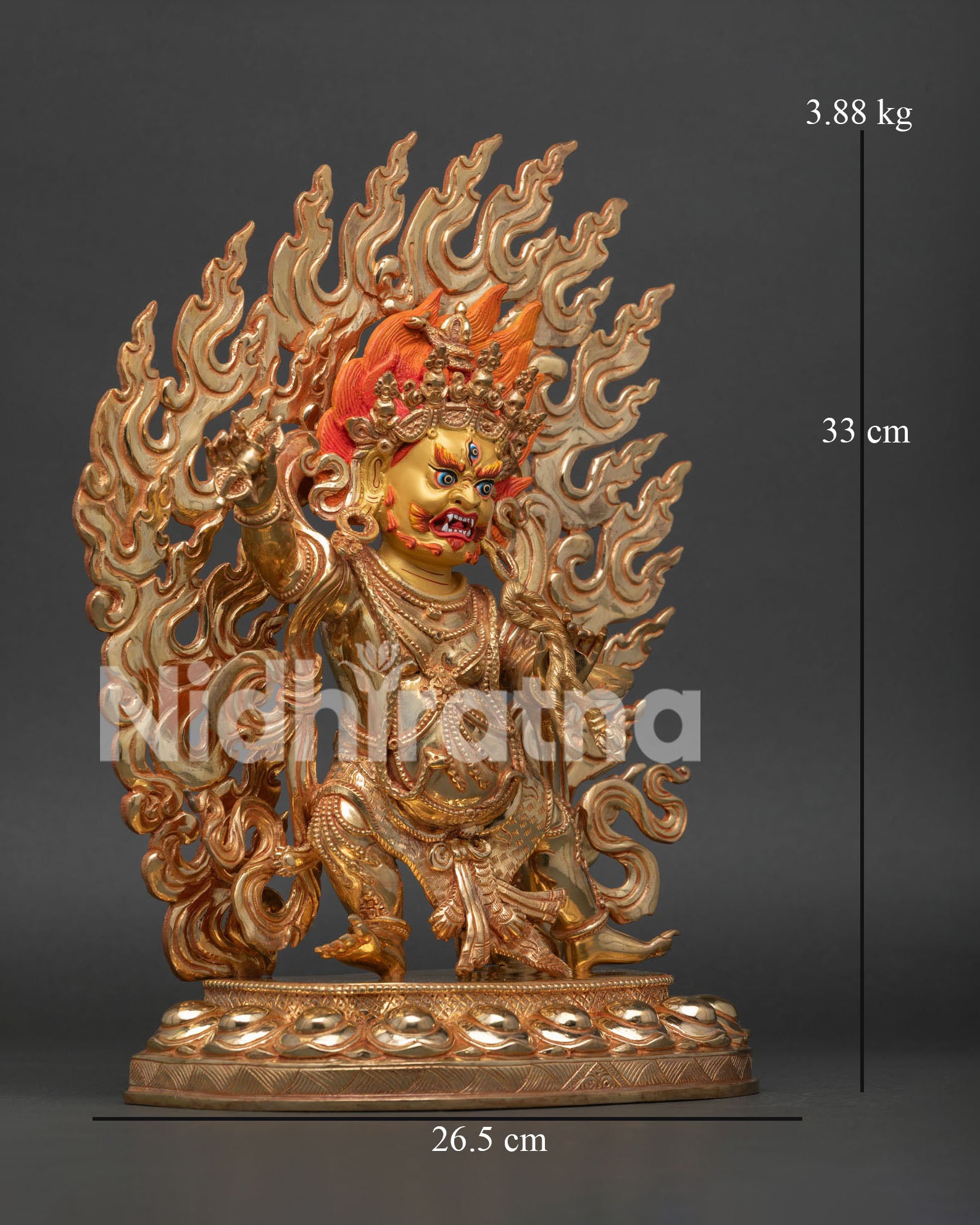 Vajrapani Statue Holding Vajra and Lasso, Standing upon a Lotus Pedestal