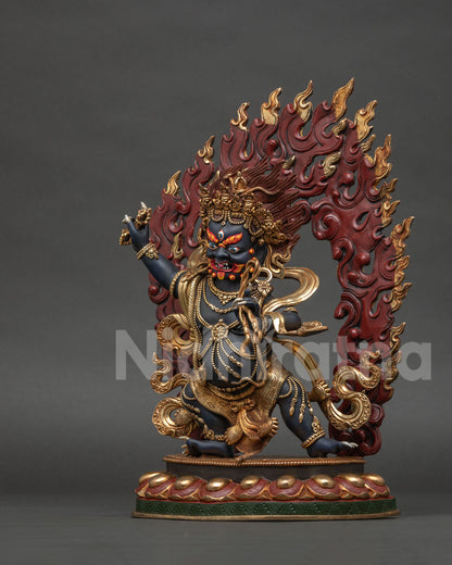 Vajrapani Statue left side view showing lasso and flaming halo