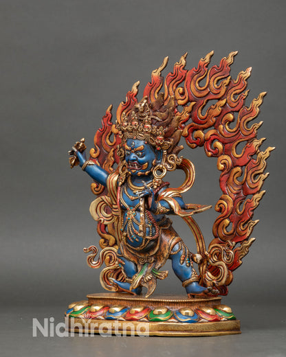 vajrapani statue left side view wrathful deity lotus base nepal sculpture