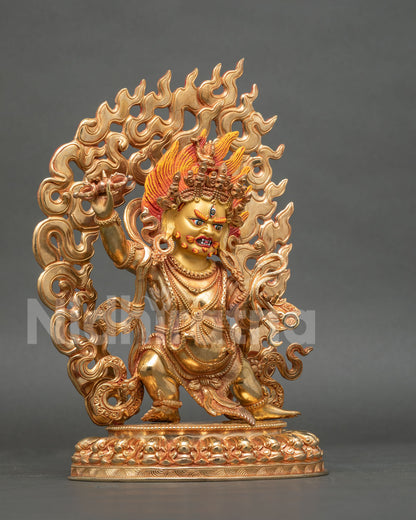 Vajrapani Statue right side view vajra lasso warrior posture blazing halo.