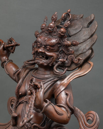 Vajrapani Statue Side Detail Blazing Halo Flowing Scarf Beaded Ornaments Oxidized Copper