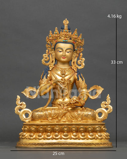 Vajrasattva Buddha statue copper gold fire gilded 24K gold face Newari art Patan Nepal.