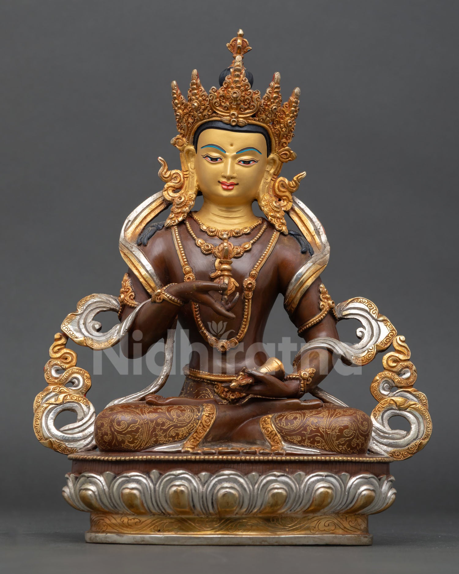 vajrasattva buddha statue handmade in nepal with oxidized copper and gold gilding