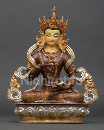 vajrasattva buddha statue handmade in nepal with oxidized copper and gold gilding