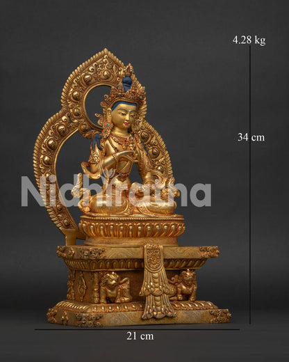 Vajrasattva Buddha Statue Seated on Lotus Pedestal with Lion Throne.