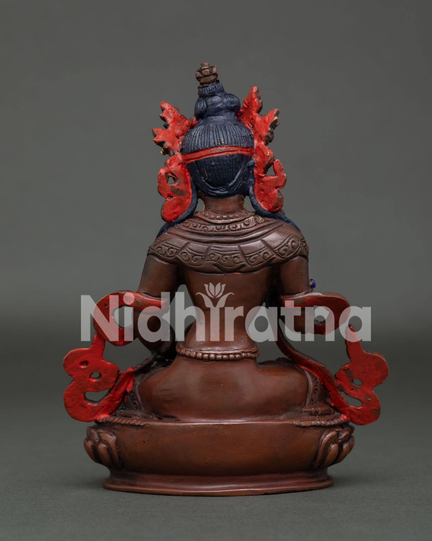 Vajrasattva Buddha Statue with Oxidized Copper Finish Detailed Portrait.