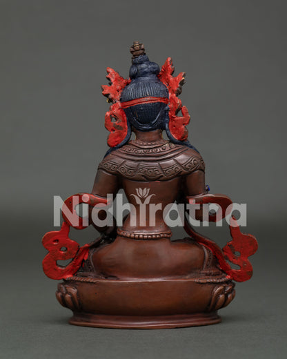 Vajrasattva Buddha Statue with Oxidized Copper Finish Detailed Portrait.