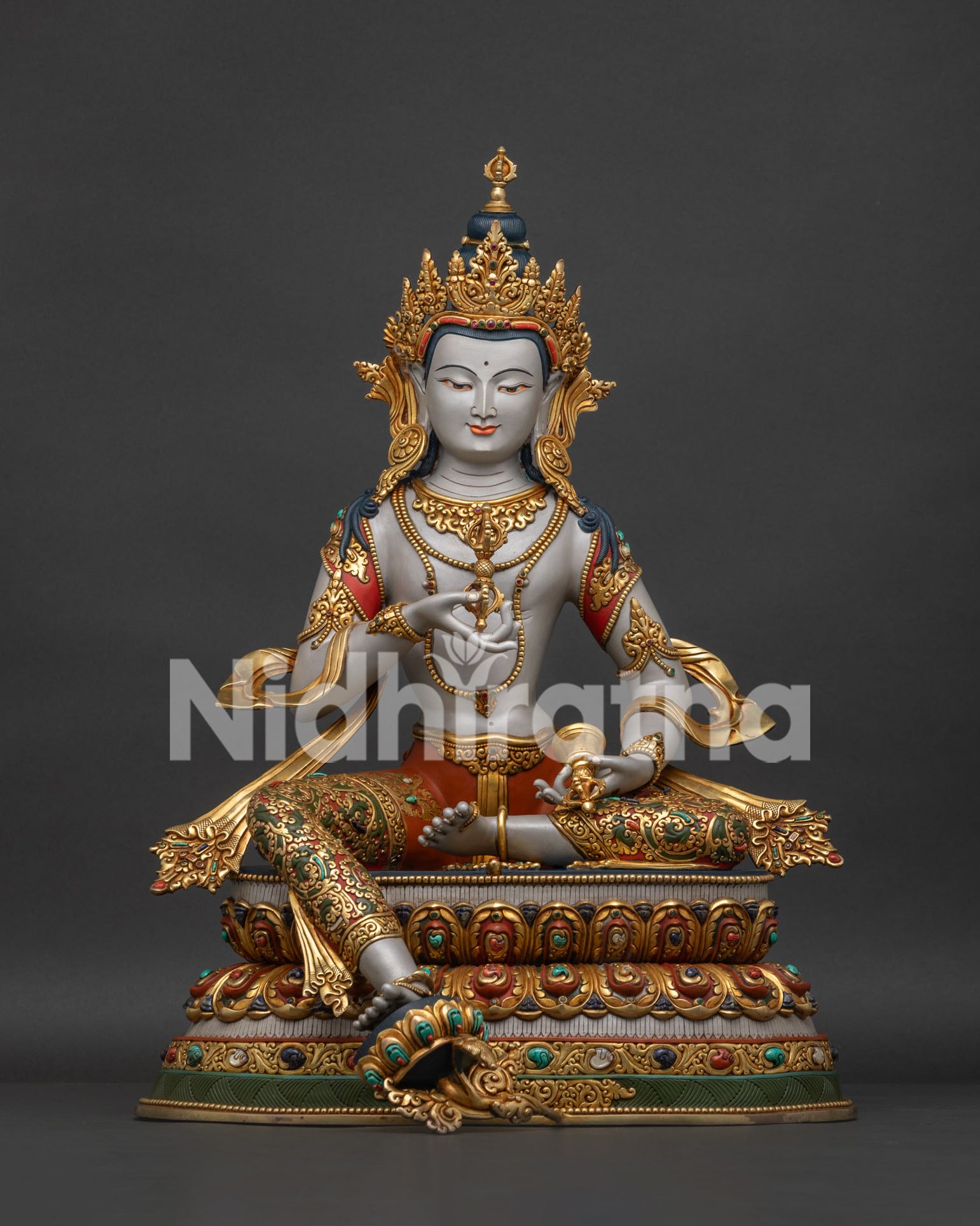 Vajrasattva copper statue front view gold-gilded Newari craftsmanship Nepal Buddhist art