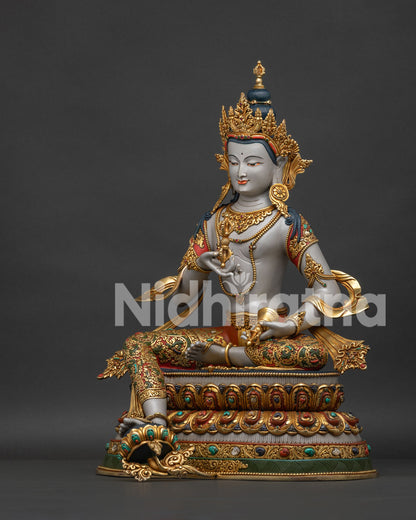 Vajrasattva copper statue left side view lalitasana posture gold-gilded lotus pedestal Nepal