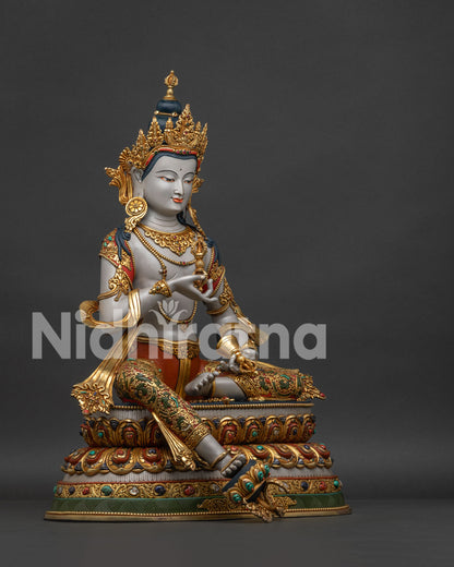 Vajrasattva copper statue right side view royal ease posture vajra ghanta Newari artisan