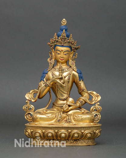 Vajrasattva Dorje Sempa statue front view, 24K gold gilded Nepalese Buddhist sculpture