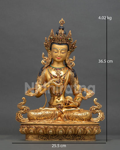 Vajrasattva Dorje Sempa statue holding vajra and bell, 24K gold fire-gilded copper from Nepal