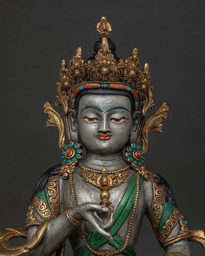 Vajrasattva Face Close Up with Gold Gilded Crown and Acrylic Color Finish.