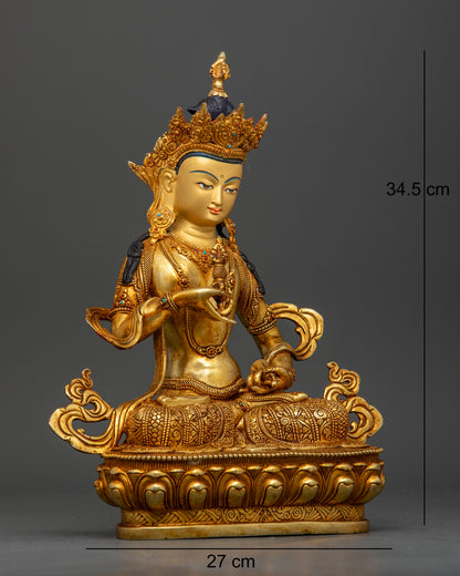 Vajrasattva seated on lotus pedestal holding vajra and bell in traditional Vajrayana Buddhist art