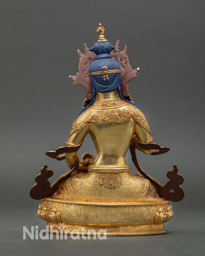 Vajrasattva statue back view, lost wax casting nepal buddhist altar statue sacred ritual art