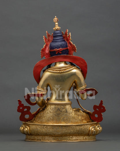 Vajrasattva statue back view, engraved lotus base and crown detail
