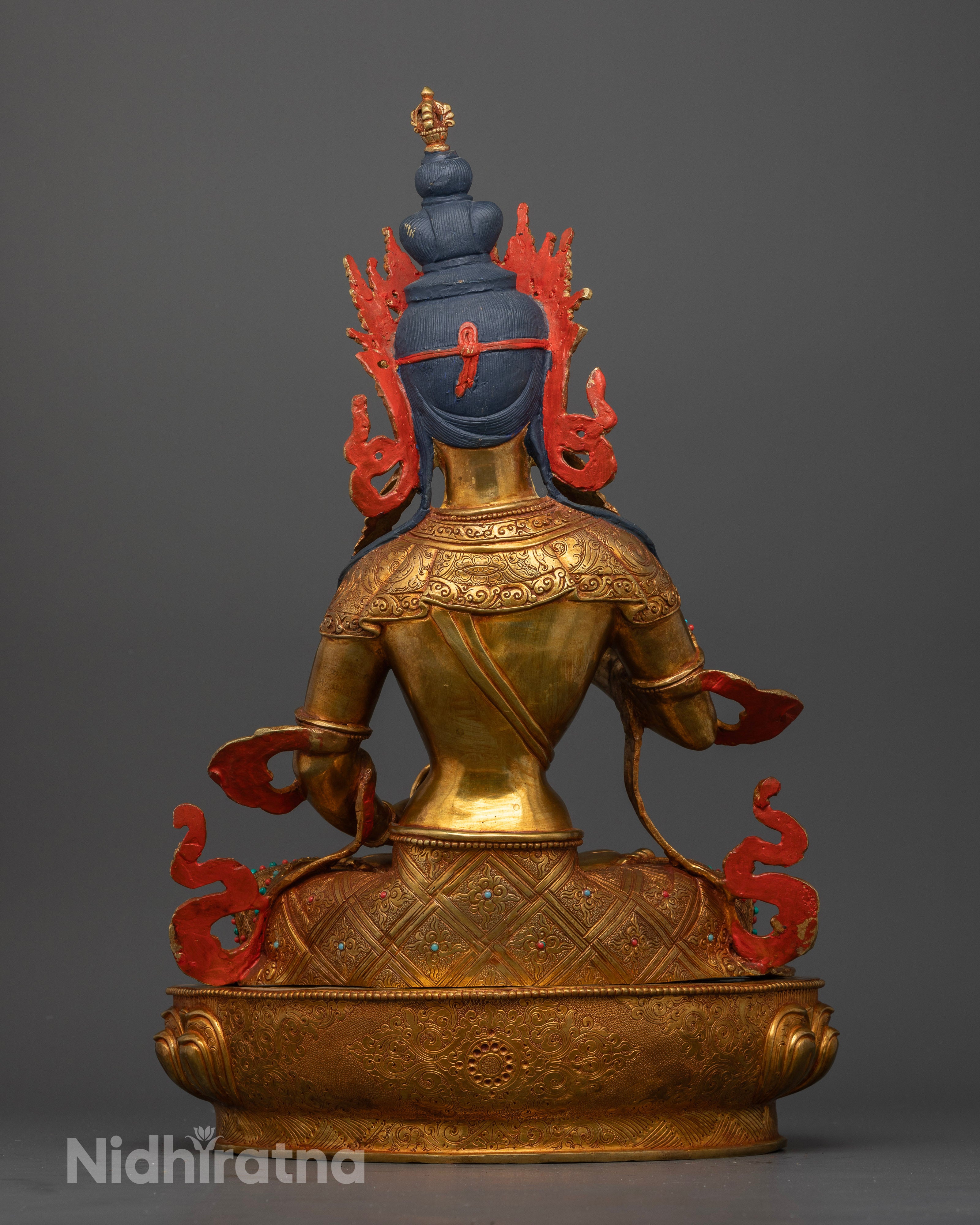 Vajrasattva Statue back view featuring floral details and handcrafted Himalayan artistry