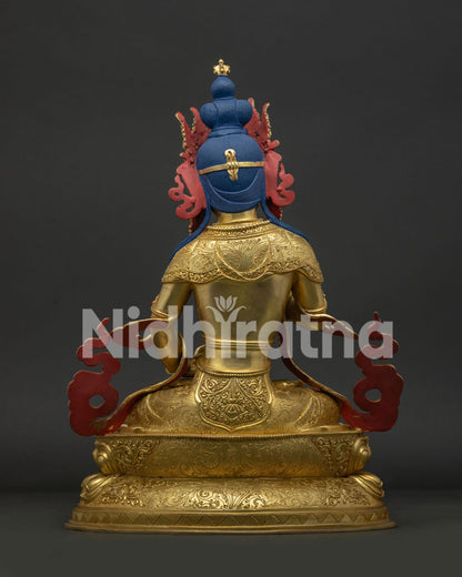 Vajrasattva Statue back view revealing traditional Newari lost wax casting craftsmanship