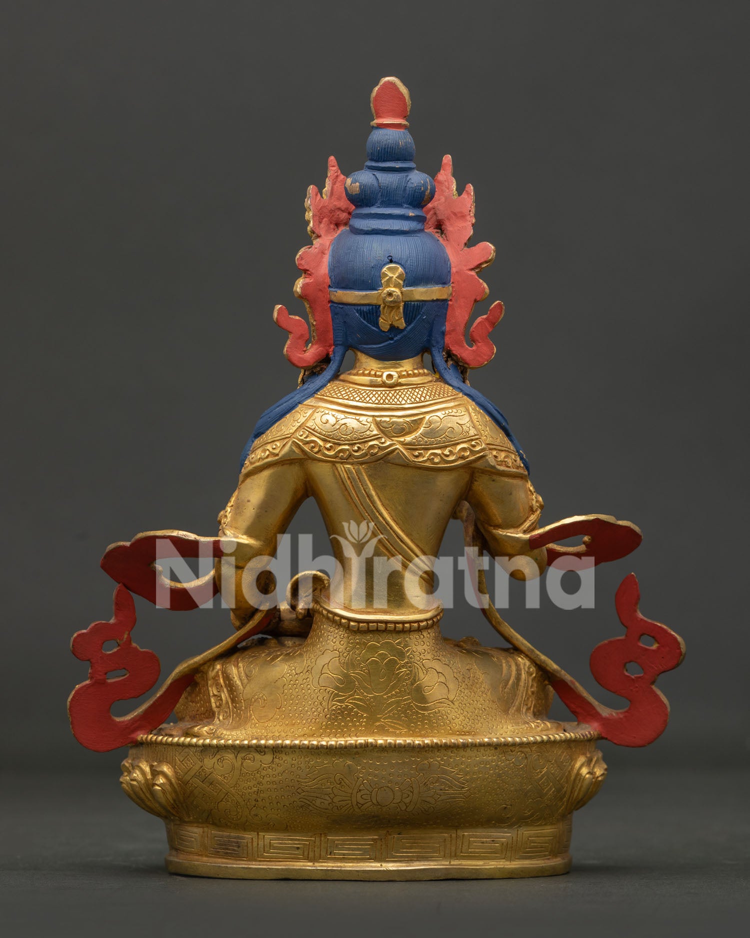 Vajrasattva Statue back view showing detailed gold gilding and handcrafted Nepalese artistry