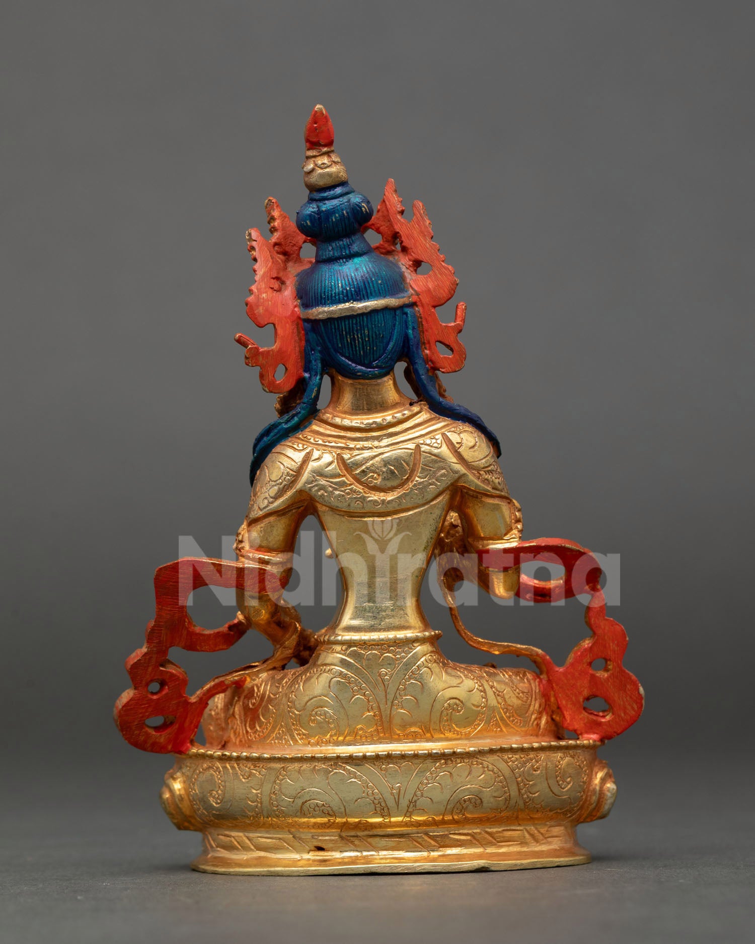 vajrasattva statue back view with intricate nepalese buddhist craftsmanship