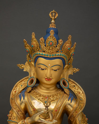 Vajrasattva statue close-up front view jeweled crown turquoise coral inlay Kathmandu