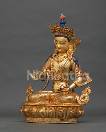 Vajrasattva statue detailed silk garment gold fire gilded finish.