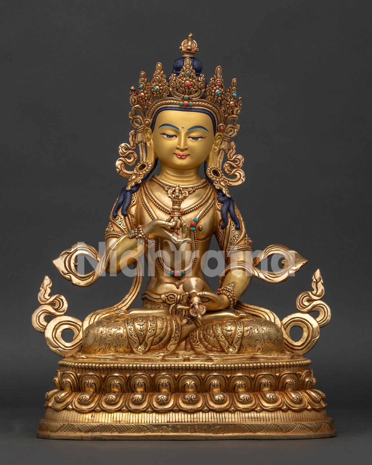Vajrasattva Statue from Nepal gold fire-gilded copper front view