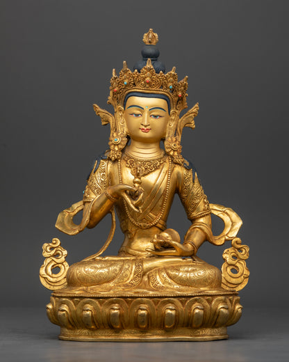 vajrasattva statue front view gold gilded copper buddhist sculpture from nepal