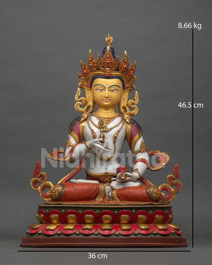 Vajrasattva statue front view, gold-painted face, copper Newari sculpture from Nepal