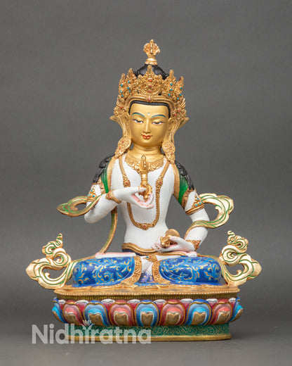 vajrasattva statue front view, handcrafted copper with acrylic colors and gold-gilded details